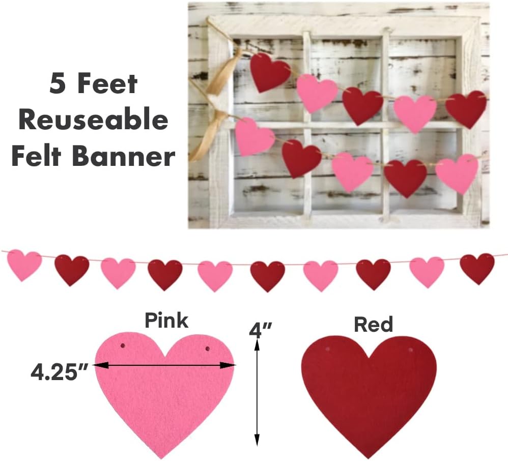 Galentine’s Day Party Decorations – Happy Galentine’s Day Décor Banner Set, BIG 16" Letters Balloons, Felt Heart Banner, Fairy Light, and Games & Invitation PDF for Valentine's Day