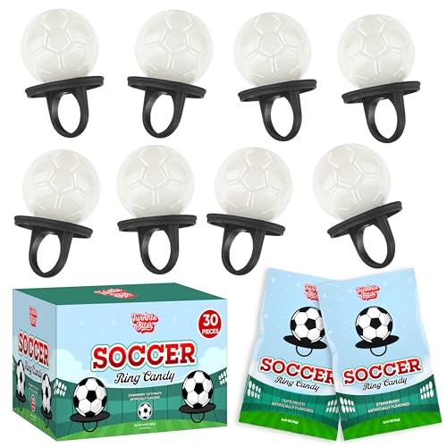 30 Pack Soccer Ring Candy – Individually Wrapped Soccer Party Favors – Strawberry, Tutti Frutti Flavors – Bulk Lollipops Great Use For Fifa World Cup, Party Decorations, Sports Snacks Goodie Bags , Soccer Team Treats, Birthdays - image 1