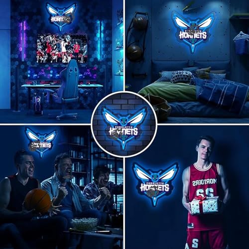 Image of Basketball Team Neon Sign, Sport Light Up Dimmable Basketball Team Logo Hanging USB Powered Led Neon Sign for Wall Decor, Bedroom, Man Cave, Party, Birthday Party Christmas Merch Deco Gift for Boys Teens Fans