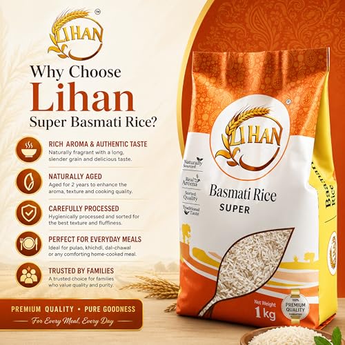 Image of Lihan Super Basmati Rice 1kg | Long Grain, Rich Aroma | Naturally Aged | Perfect for Everyday Cooking & Biryani