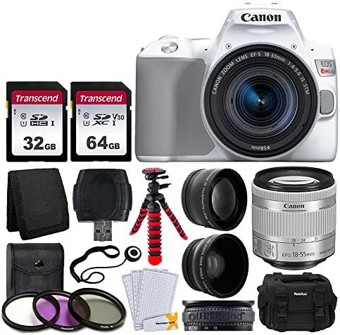 Canon EOS Rebel SL3 Digital SLR Camera (White) + EF-S 18-55mm f/4-5.6 IS STM Lens + 58mm 2X Professional Telephoto & 58mm Wide Angle Lens + 32GB & 64GB Memory Card + Case + Tripod + 3 Piece Filter Kit