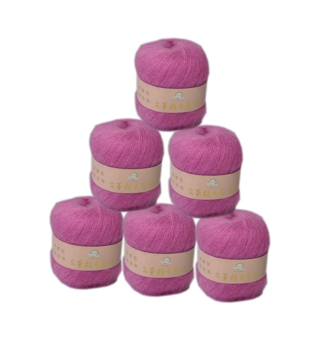 Gongxue 6 Skein Angola Mohair Yarn,Long-haired Angora Wool Cashmere Yarn for Knitting DIY Scarf Crochet Thread Supplies 300g (Light Purple)