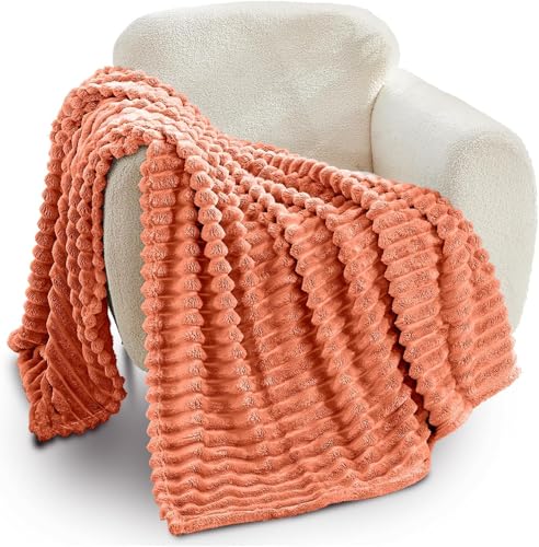 GC GAVNO CAVAILIA Ribbed Blanket Throw | Fluffy Fleece Throws For Sofas, Bed, Settee, Couch | Comfortable Extra Large Blankets & Throws | King Size 200x240 Cm | Rust