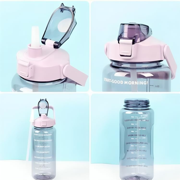 Image of Plastic Set Of 3 Transparent Water Bottle 2000ML, 900ML, 300ML With Motivational Time Marker, Leakproof Durable Sipper Water Bottle For Office, School, Gym (Multicolor)