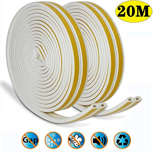 Preisvergleich Produktbild LLXIA 20M Dichtungsband für Türen, Weatherstrip Wasserdichtes Siegel, D-Profil Gummidichtung Fensterspalten Gegen kalte Zugluft, Lärm (2 Rollen, Weiß)