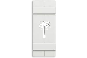 Board and Batten PVC Exterior Shutter with Palm Tree Cutout in 14.5" x 55"