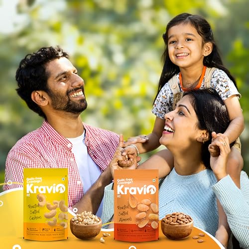 Image of Kravio Premium Roasted Salted Cashew & Almond Nuts (2 X 200g) | Zero Cholesterol Natural Whole Kaju & California Badam Nuts & Dry Fruits | Rich in Protein, Roasted Crunchy Delicious Healthy Snacks