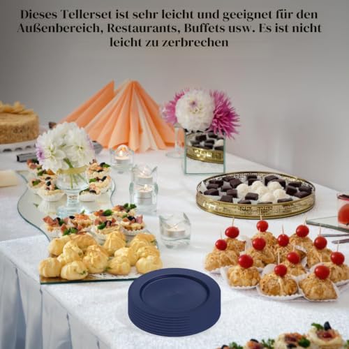 Berglander Kunststoff teller Set mit 8 Stück 25cm, blaueMehrwegige flache Speiseteller, Salatteller, Nudelschalen… – Ansicht 7