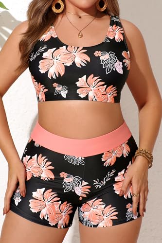 Image of Tempt Me 3 Piece Tankini Swimsuits for Women Athletic Bathing Suits Swim Tank Top with Boy Shorts and Bra Modest Swimwear
