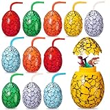 Maxcheck 12 Set Dinosaur Party Favor Cups with Lids and Straws Dino Cups for Kids 10 oz Crack Dinosaur Egg Bottles for Dino Theme Birthday Party Supplies Decorations