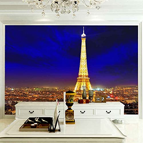 Papier peint 3D effet visuel Tour Eiffel nocturne pour mur TV