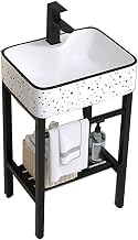 Lavabo de CeráMica Para BañO con Patas Negras, Lavabo de CeráMica Para BañO Independiente, Lavabos de Lavabo de Consola de CeráMica, con Grifo de Agua FríA y Caliente. (Size : Hot and cold, Color :