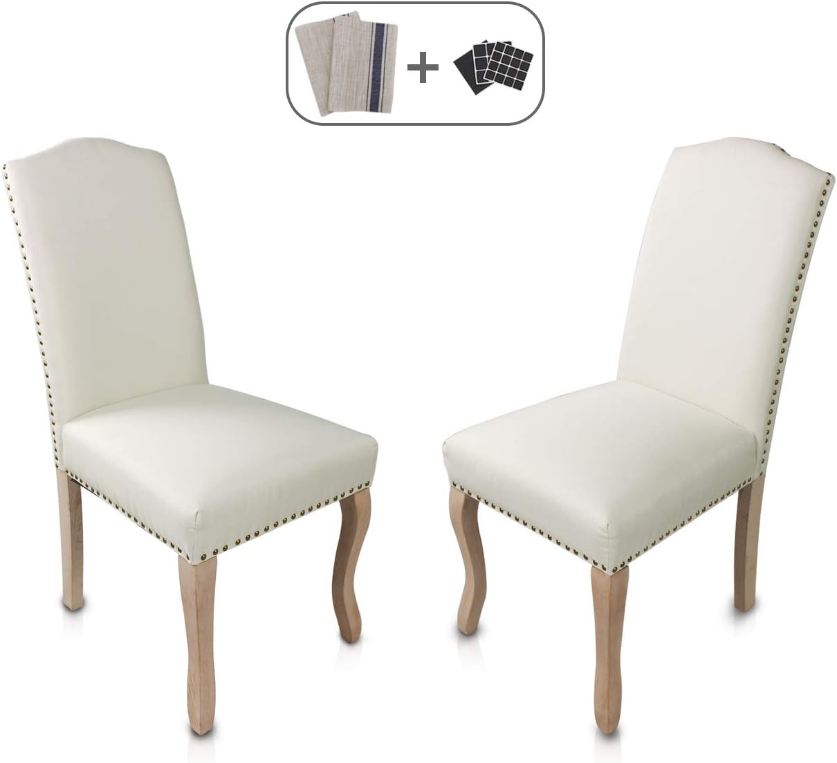 Dinning Chairs Set of 2 Solid Wood Linen Rivet Restaurant Stool Armless Room Chair Accent Solid Wood Modern Style for Living Home Furniture (Beige)