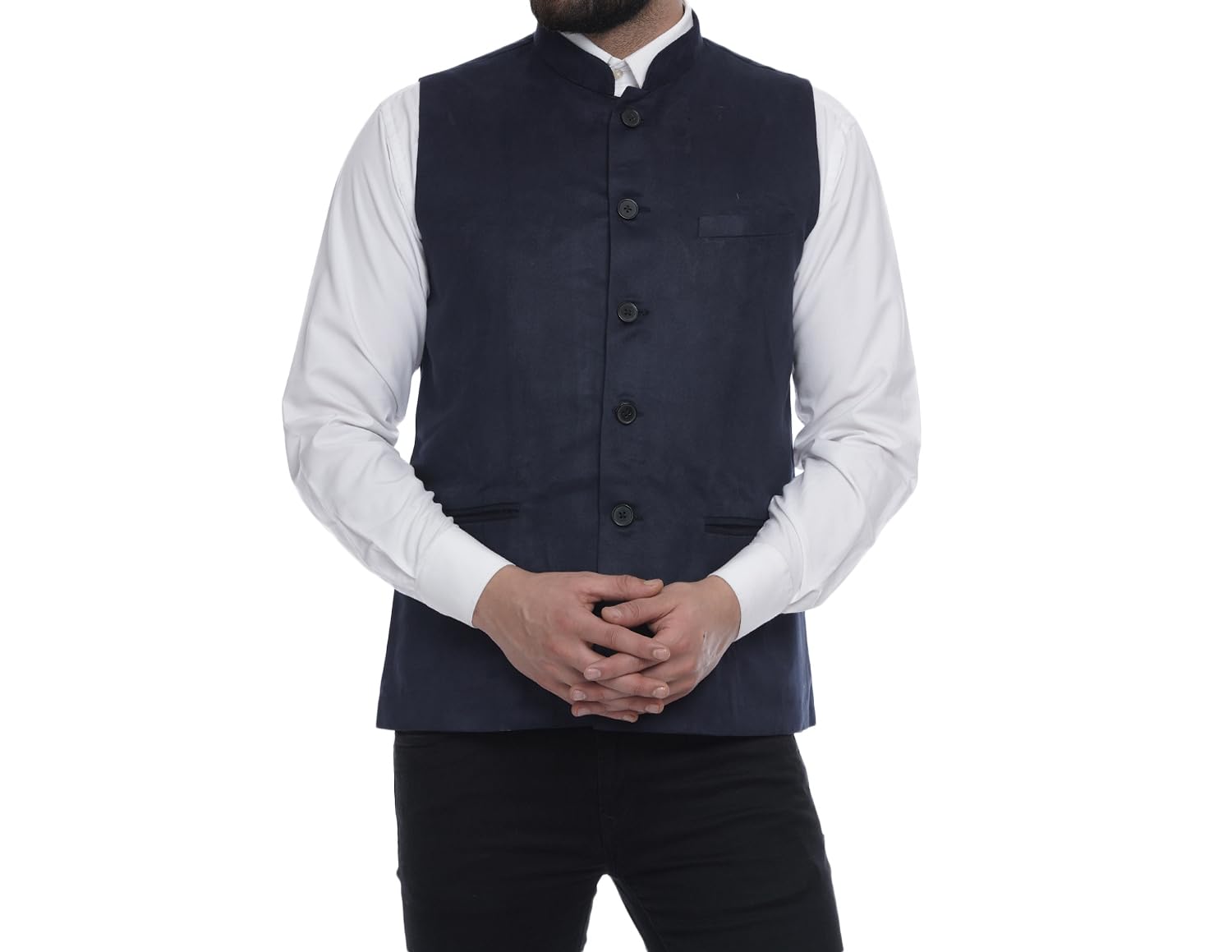 ghanshee Solid Blue Suede Velvet Nehru Jacket (blue)-picture-37