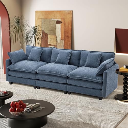 Image of 113.4 inch Modular Sectional Sofa,Cloud Couch for Living Room, Modern Deep Seat Sofa 3 Seater Chenille Fabric Comfy Couches with Throw Pillows for Apartment