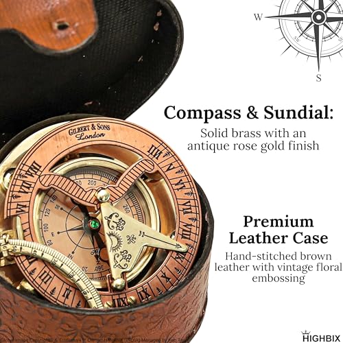 Brújula Reloj de Sol Vintage de Latón con Estuche de Cuero miniatura 3