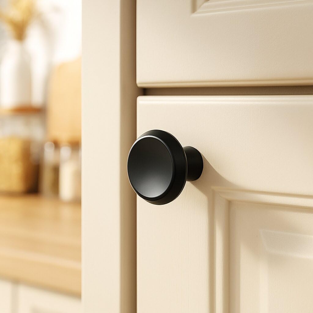 10 Pack Matte Black Cabinet Knobs, 1.4 Inch (36mm) Round Cabinet Pulls, Modern Single Hole Hardware Zinc Alloy Handles Kitchen, Bathroom Dresser Knob, Drawer Knobs