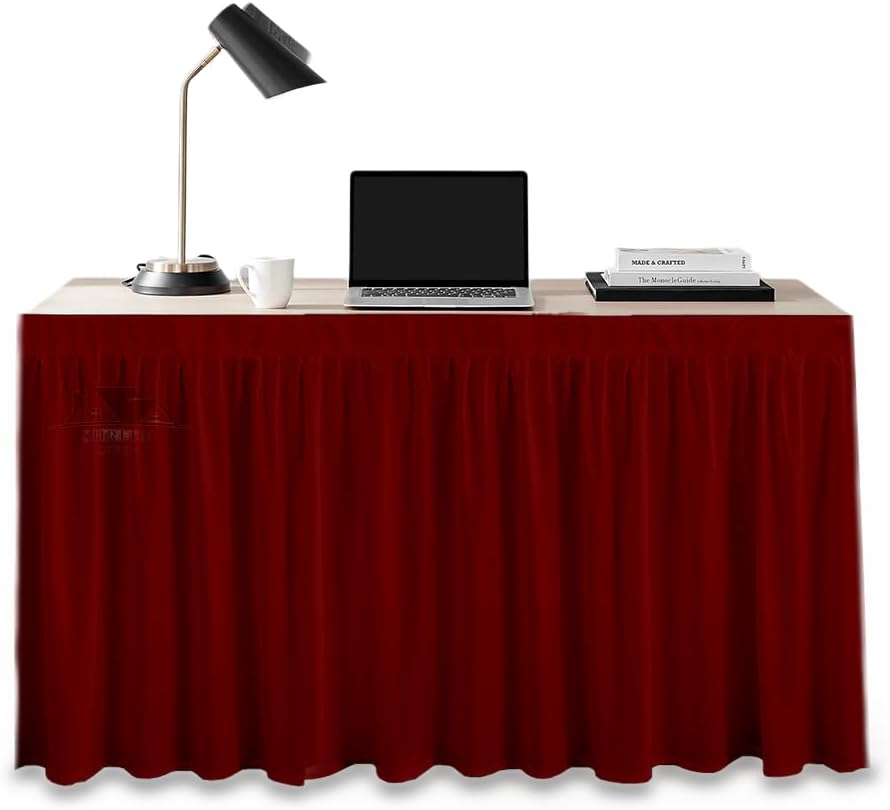 Dorm Desk Skirt, Custom Fitted Tablecloth Without Platform with Split Corners, Perfect for Dorms & Home Offices Burgundy Bed Skirt Ruffled Gathered (D20 x W48 Skirt H30 Inches)