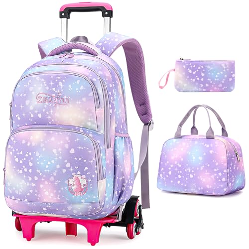 Voici et Voila Mochilas Escolares con Ruedas Carro para Mochilas Escolares Niña Niños Grande Bolsas Escolares 6 Ruedas Trolley Bag Mochila Infantil Lilas 32x18x45CM