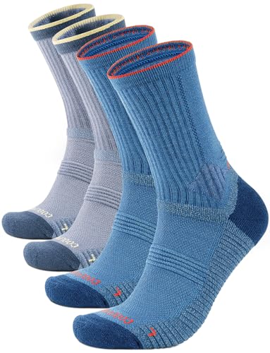 Juclise Lightweight Micro Crew Merino Wool Hiking Socks Thin Breathable Seamless Anti-Blister Moisture Wicking Cushioned(Denim + Light Denim S)