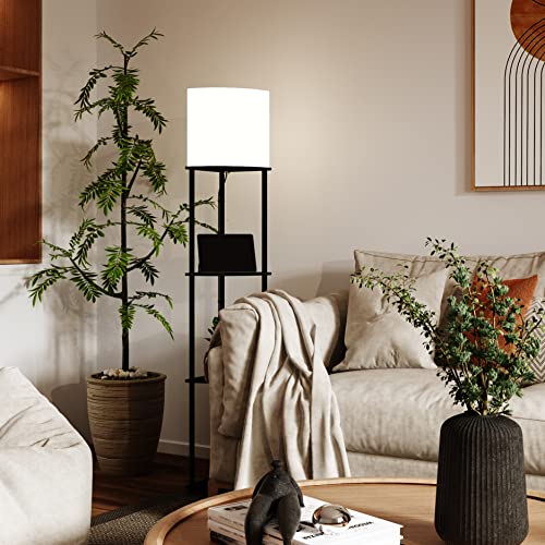 LUMIVISION Floor Lamp with Shelves, Pull Chain Corner Shelf Floor Lamps with 2 USB Fast Charging Ports, Floor Lamp for… - Image 3