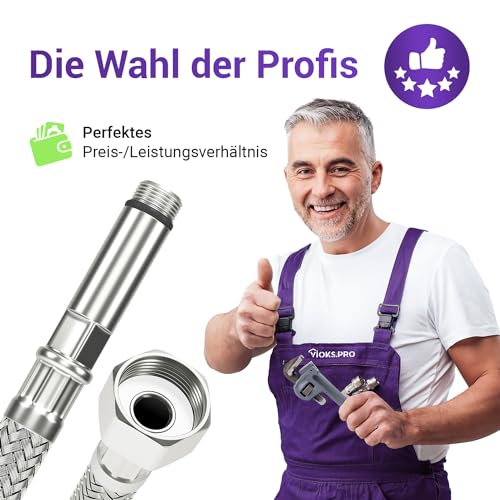 Viоks.pro Flexschlauch 1/2 Zoll (19,3mm) ÜM x M10 30 cm & Schlauch Wasserhahn Trinkwasserschlauch Anschlussschlauch Armatur Waschbecken Bad & Wasserhahn Verlängerung Küche