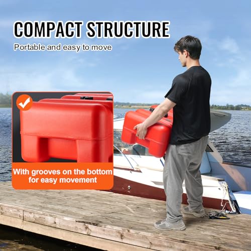 VEVOR Portable Fuel Tank, 12 Gallon/55L, Plastic Outboard Marine Tank with Hose, Easy to Carry for Yacht, Fishing, Deck Boats, Red