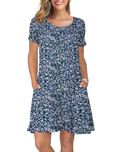 Image of KORSIS Summer Women's Dress Casual T-Shirt Short Sleeve Dresses Swing Flowy Beach Vacation Work Sundress with Pockets