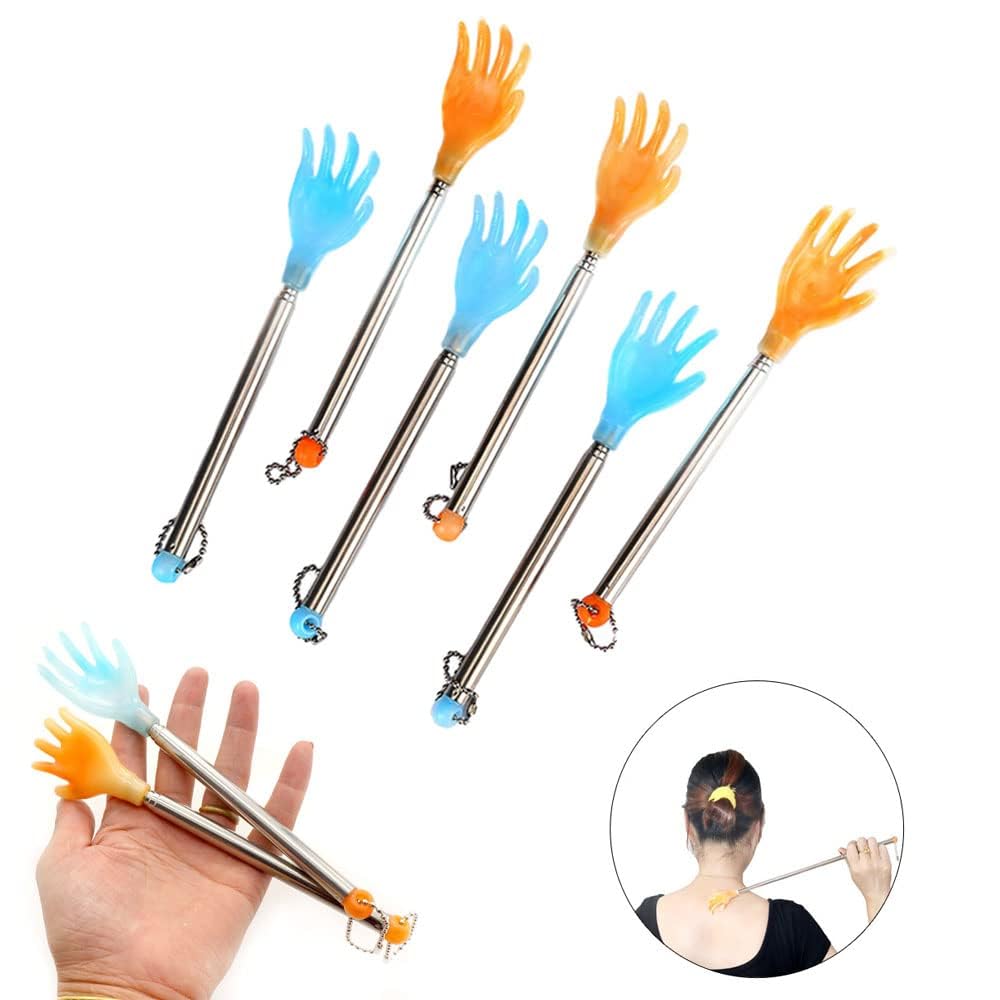 Khazna 6 Pack Portable Extendable Back Scratcher, Metal Stainless Steel Telescoping Back Scratcher Tool, for Elders Men Women Kids, Tetractable Claw Metal Hand Massager Tool, Random Color