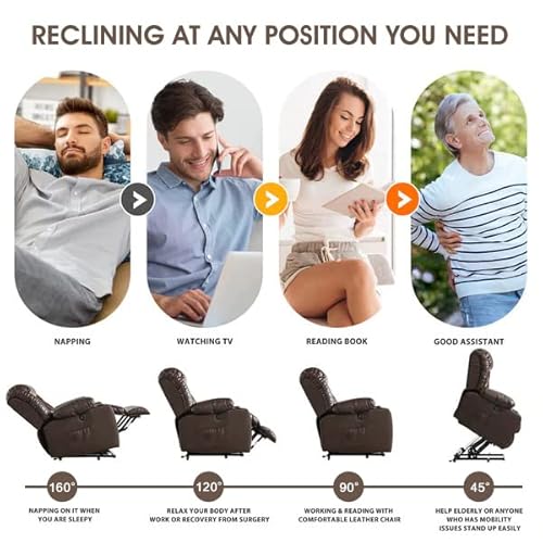 Coosleep Large Power Lift Recliner Chair With Massage And Heat For Elderly, Overstuffed Wide Recliners, Breathable Leather With Breathable Microporous, Usb Ports, 2 Cup Holders (Brown) #TOP4