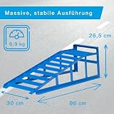 cartrend 10904 Auffahrrampe, blau, Tragkraft 1000 Kg, für Reifen bis 195mm Breite, mit Überfahrschutz 1 Stück, Hebebühne, KFZ Rampe, Auffahrbock, Hebeplattform,