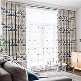 Linen Blackout Window Curtain Boho Curtain for Bedroom 2 Panels Set Kids Girls Triangle Geometric Ro