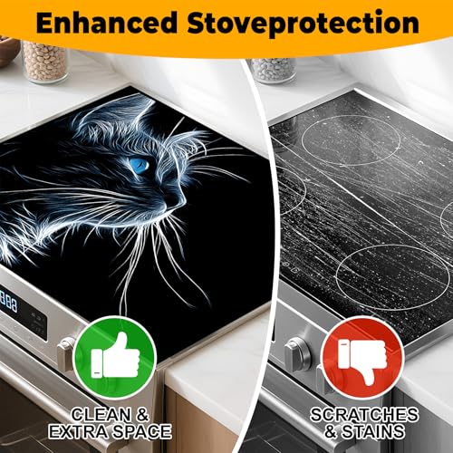 Image of Stove Top Cover for Home Decoration Kitchen Pad Washable Cooktop Covers Countertop Stove Protector Mat for Home Kitchen Cooktops (cat, 28 inchx20 inch)