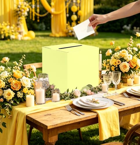 Image of SietDESEO Yellow Card Box for Graduation Large Gift Card Box Holder 9.8 inch x 9.8 inch Money Cards Box Diy Card Box for Wedding Reception Baby Shower Birthday Cards Box Holder