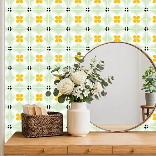 IVN 10PCS 12x12 Inch Yellow Flower Peel and Stick Floor Tiles Removable Self Adhesive Vinyl Flooring Stickers for Bathroom Kitchen Laundry Room Decor by IVN - Image 2