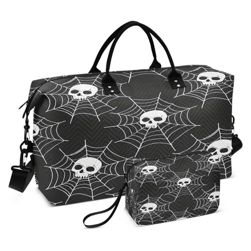 Travel Duffle Bag Weekender Bags Overnight Bag with Toiletry Bag Gym Duffel Bag Skull Web Pattern for Travel Business Trips Sport