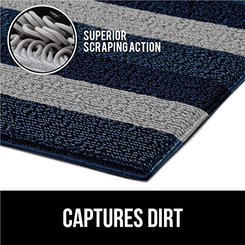 Gorilla Grip Heavy Duty Striped Doormat, 36X24, Thick Bristles, Crush Proof Texture, Catches Dirt From Shoes, Strong Backing, Easy To Clean, Indoor And Outdoor Entrance Mats, Light Gray Blue Navy #TOP1