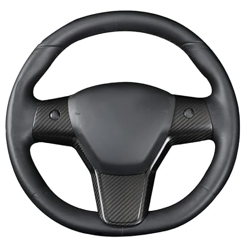 Jswan Carbon Fiber Steering Wheel Cover For Tesla Model 3 Model Y Interior Wrap Steering Wheel Trim Cover Frame Decorative Sticker Interior Accessories Parts (Matte Black) #TOP2