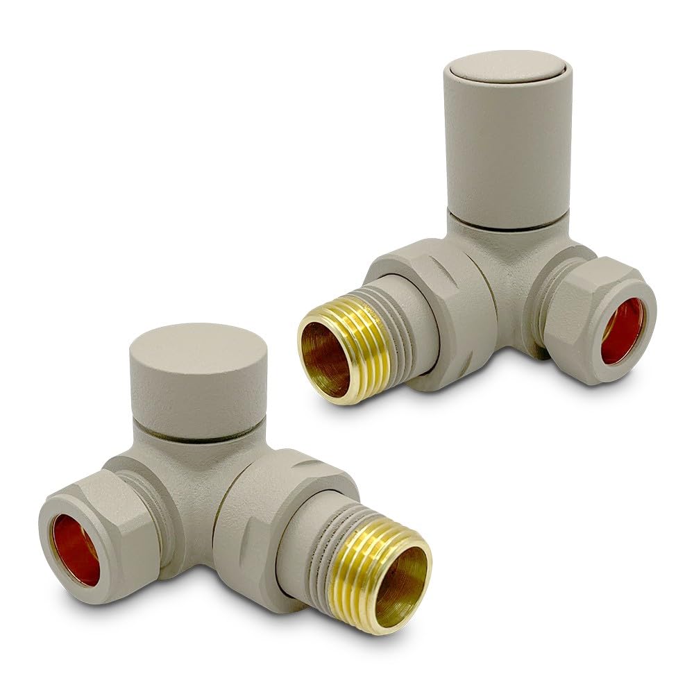 Stone/Cappuccino Valves Cream Corner Modern Standard Rounded Radiator Towel Rail Valves Central Heating (Pair) 1/2" BSP — image 1
