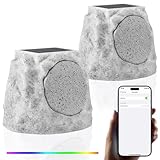 GGII 2-Pack Rock Speakers Outdoor Water-Resistant IP44 Solar-Powered Rock Speaker with RGB Light and...