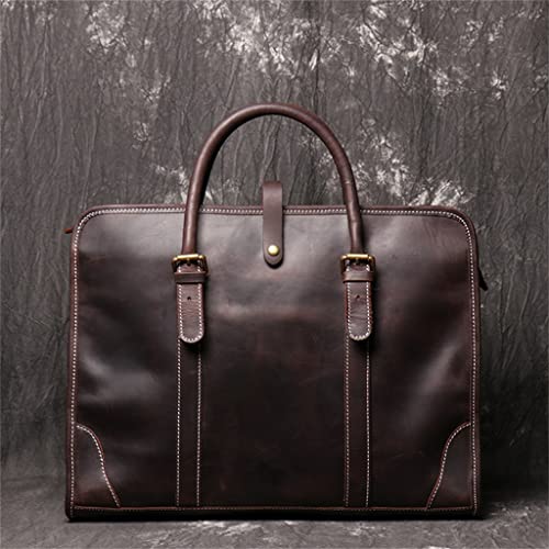 Genuine Leather Handheld Men's Briefcase Shoulder File Bag Handmade Cross Computer Bag