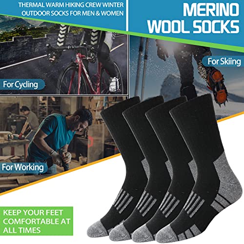 Antsang Merino Wool Socks For Men & Women Thermal Winter Hiking Warm Thick Crew Cozy Boot Work Gift Snowboarding Socks Stocking Stuffers 4 Pairs(Stripe-Black(4 Pairs)) #TOP5
