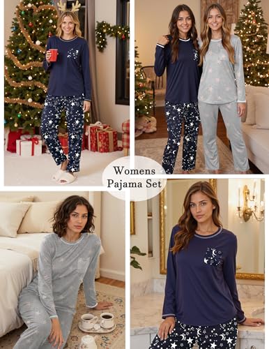 Marvmys Womens Long Sleeve Pajama Sets 2 Pack Pajamas Tops and Pants Pj Sets Printed Pjs Sleepwear with pockets S-3XL2