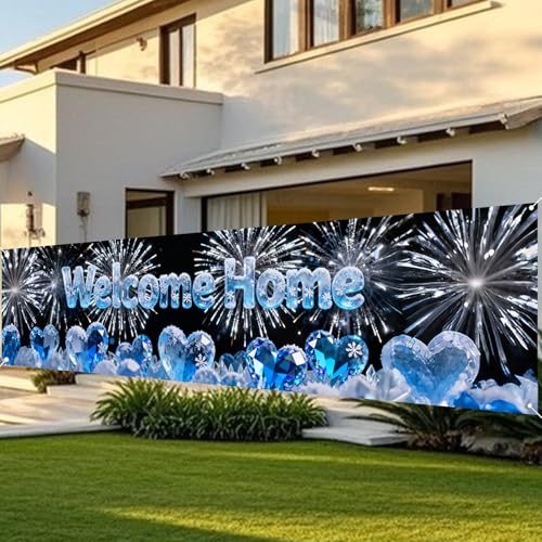 Image of Nuxovilar Welcome Home Banner Ice Blue Snowflake 17.7x78.7 Polyester