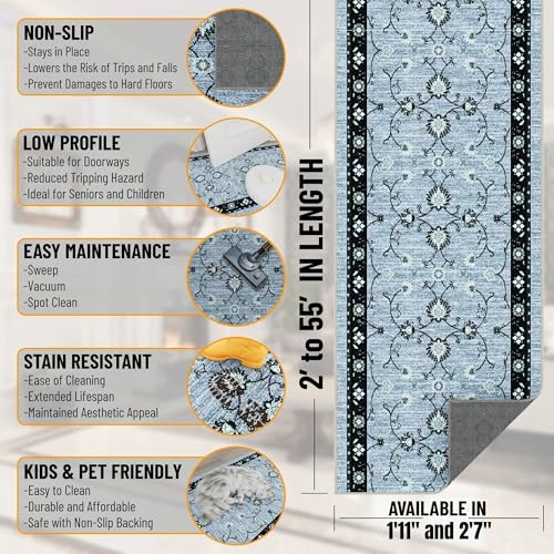 Ottomanson Hallway Runner Rug 2'7" x 12' – Soft Non-Slip Rug, Low Pile Carpet for Entryway, Kitchen & Long Hallways in Apartments and Homes, Mahal Greyish Blue by Ottomanson - Used condition - Image 2