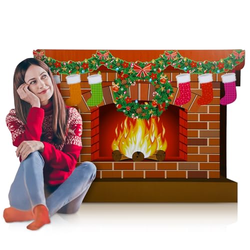 Chunful 5 ft Christmas Fireplace Cardboard Cutout Stand-up Life Size