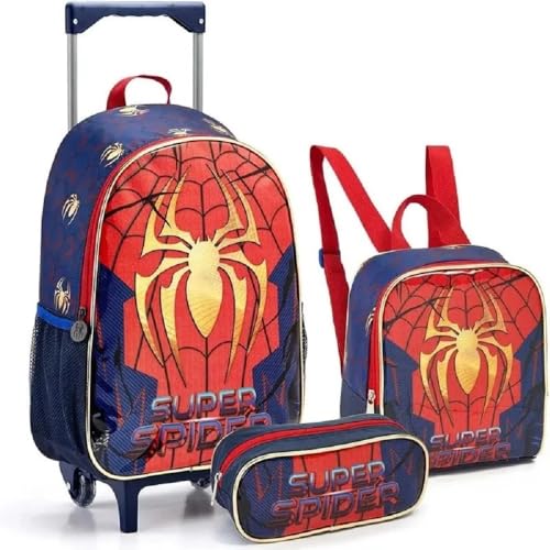Kit Mochila Rodinha Menino Homem Aranha Estojo E Lancheira