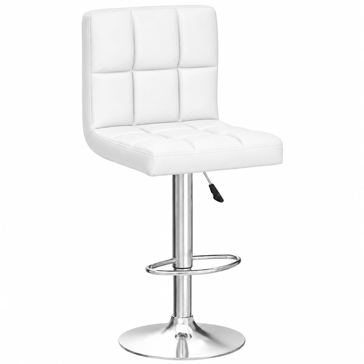 modern adjustable bar stool chair for kitchen counter & bar | premium cushioned leatherette seat with backrest | hydraulic height adjustable swivel bar chair with footrest | chrome base | (white)