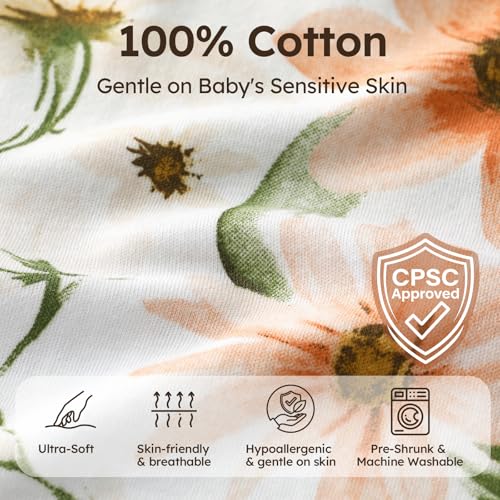 Image of Baby Sleep Sack 0-6 Months 0.5 Tog Baby Wearable Blanket 100% Cotton Sleeping Sack with 2-Way Zipper for Newborn Infant White Brown Flowers