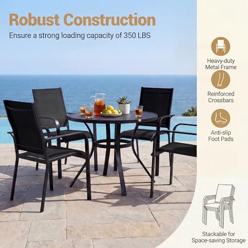Image of Giantex Patio Chairs Set of 2, Stackable Outdoor Dining Chairs with Breathable & Quick-Dry Mesh Fabric, Armrests, Backrest for All Weather, Lawn, Backyard, Poolside, Porch, 350 LBS Capacity